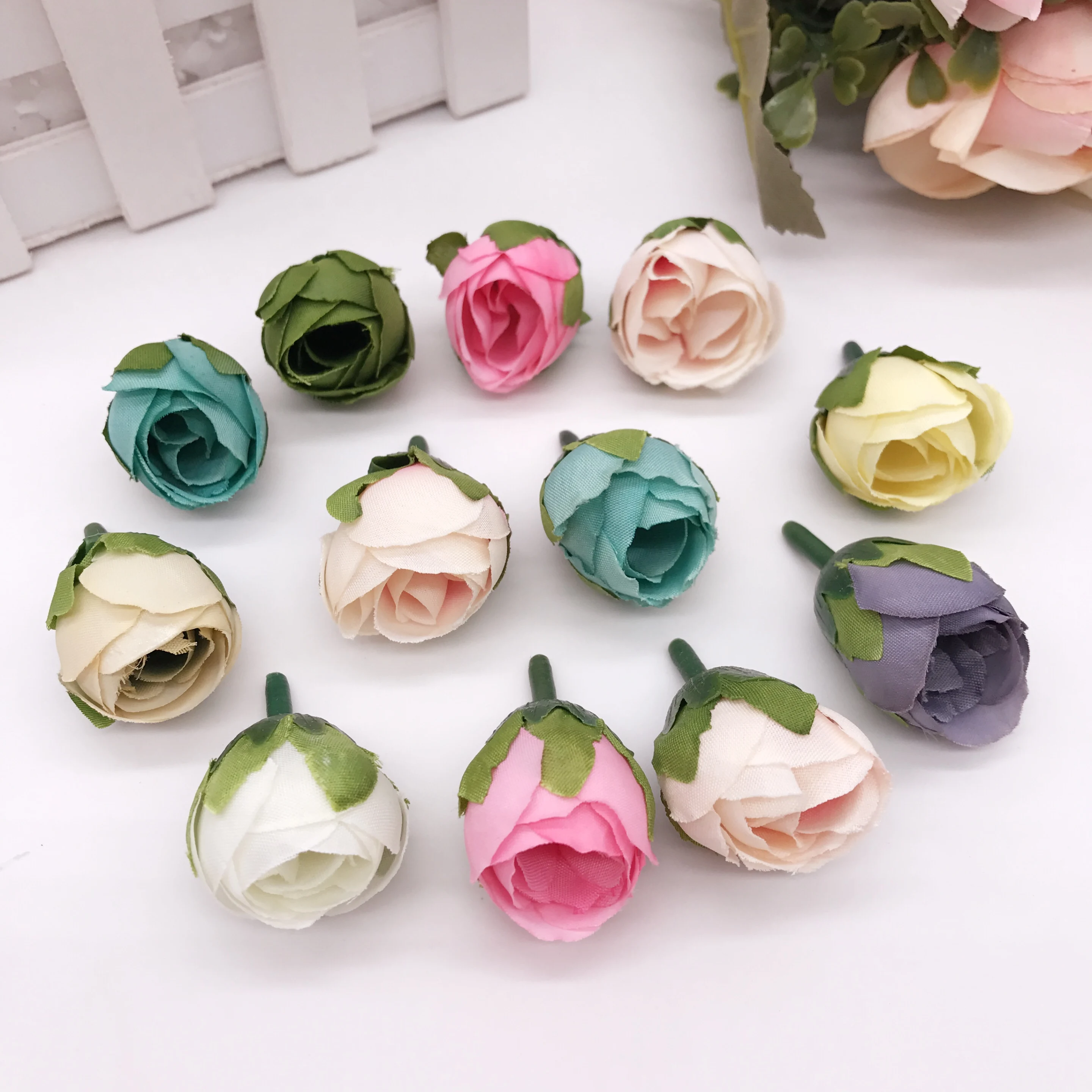 20pcs 2cm Artificial Rose Bud Small Silk Flower Tea Bud Head For