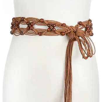 

Bohemian Weave Rope Belt For Women Boho Hand Made Personality Beads Lady Creative Design Waist Belts Cinturon Mujer BZ61