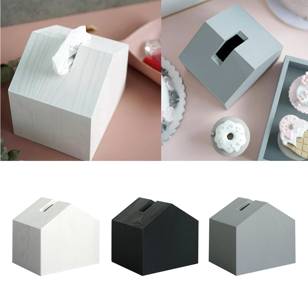 Wooden Tissue Box Holder House Shaped Napkin Case for Bathroom Livingroom Home Decors