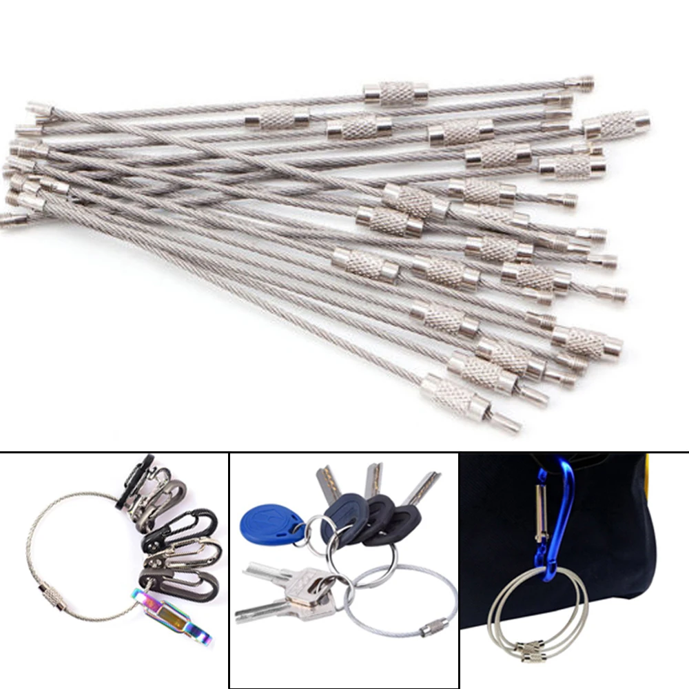 

5PC EDC Stainless Steel Keychain Carabiner Key Holder Wire Cable Rope Camp Luggage Tag Screw Locking Gadget Outdoor Tools