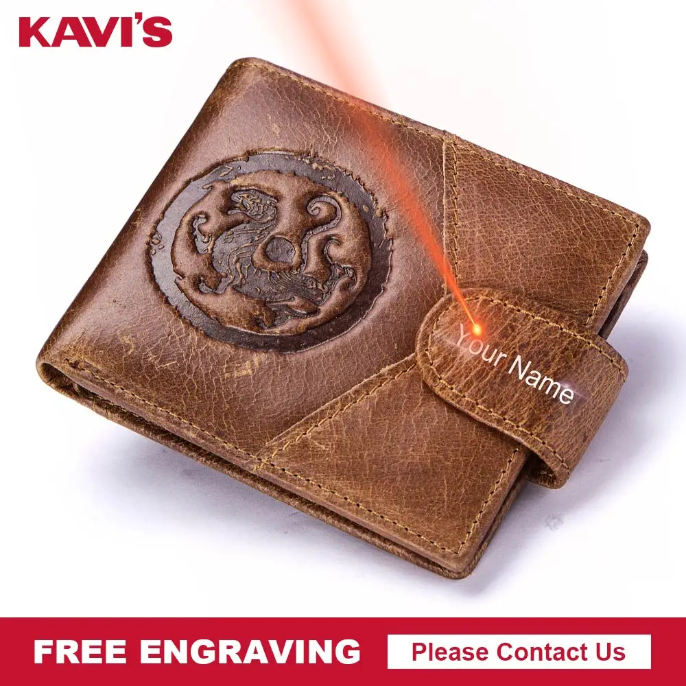 Кошелек KAVIS из натуральной кожи с бесплатной гравировкой Мужской кошелек в три