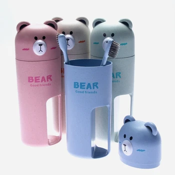 

Travel Portable Toothbrush Box Set 1Pc Cartoon Bear Toothpaste Toothbrush Cartridge Protector + 2Pcs Eco Friendly Toothbrushes