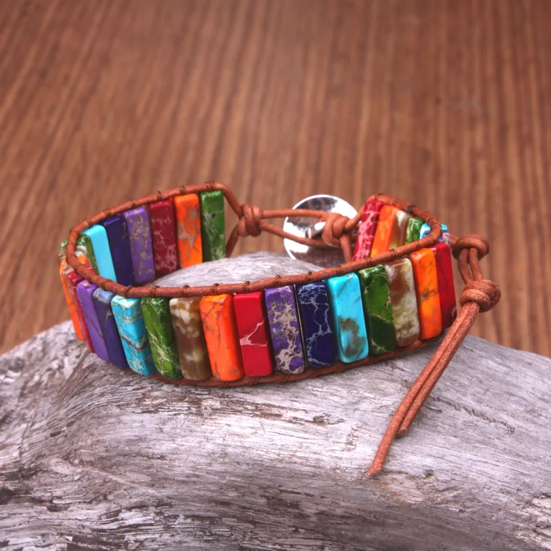 

Boho jewelry Natural Stone Wrap Chakra Bracelet Dropshipping Single Leather Wrap Power Bracelet