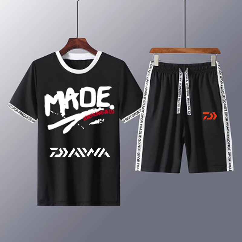 

DAIWA Fishing Clothing Set Spring Summer Outdoors Quick Dry Patchwork DAWA Fishing Shirt and Shorts Men Breathable Fishing Suirt
