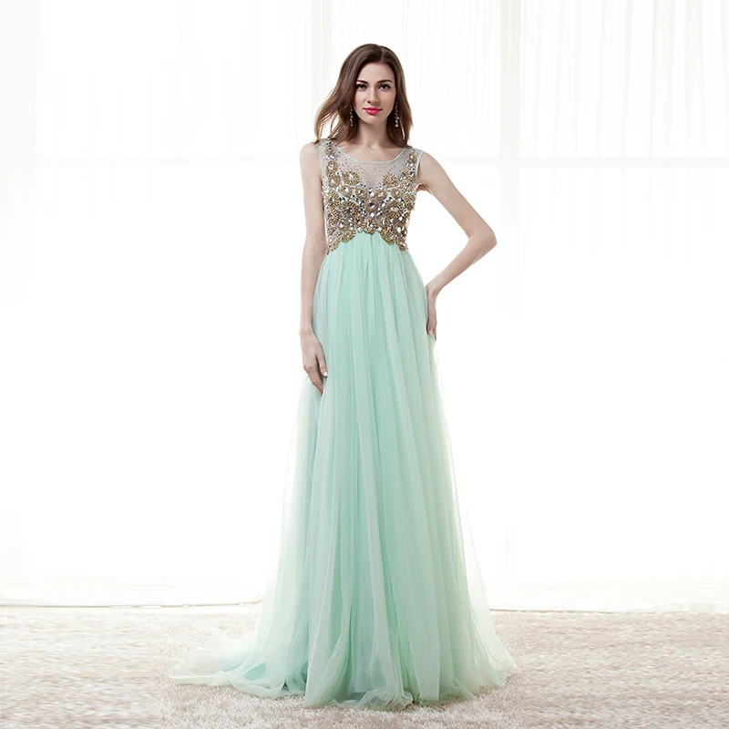 

Real Photo Formal Evening Dresses For Women Prom Dress Party 2019 Vestido Longo De Festa Beaded Gold Dress Long Rhinestone Gowns