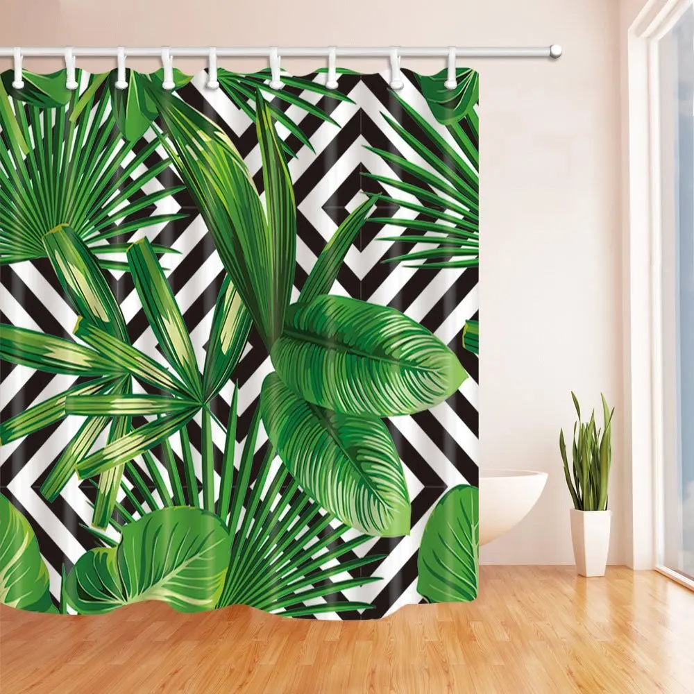 Jungle Plant Tropical Palm Leaves on the Black White Geometric