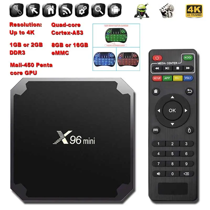 

NEW 5pcs/lot X96 mini Android 7.1 Smart TV BOX 2GB16GB Amlogic S905W Quad Core 4K H.265 WiFi 2.4GHz X96mini TV Set-top box