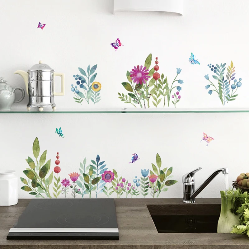 Colorful Spring Flower Flying Butterfly Wall Stickers Kids Room TV Background Living Room Accessories Garden Mural Decals Decor