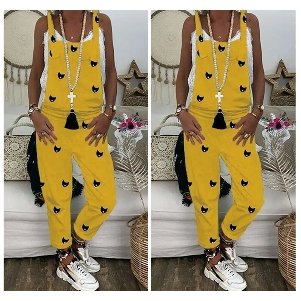 Fashion Women's Casual Loose Jumpsuit Dungarees Playsuit Strappy Baggy Romper Loose Long Pant Trousers Overalls