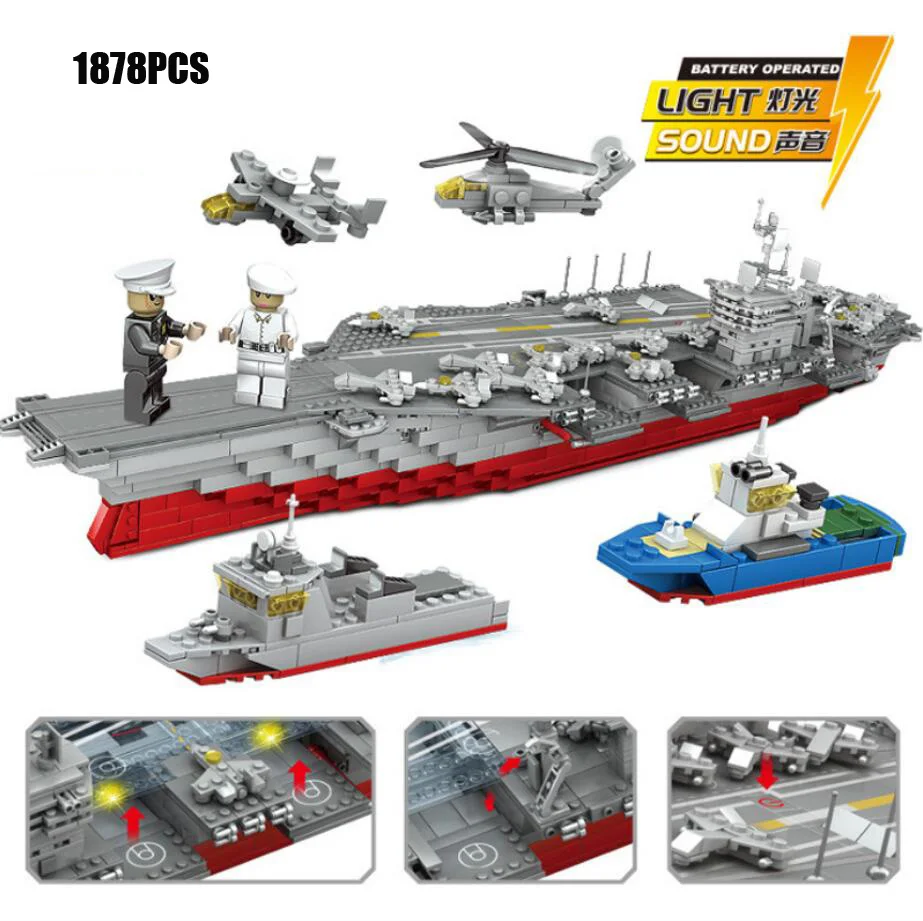 

ww2 military 1:400 scale Aircraft batisbricks minifigs block USS Kitty Hawk CV-63 carrier model U.S.A army toy with light sound