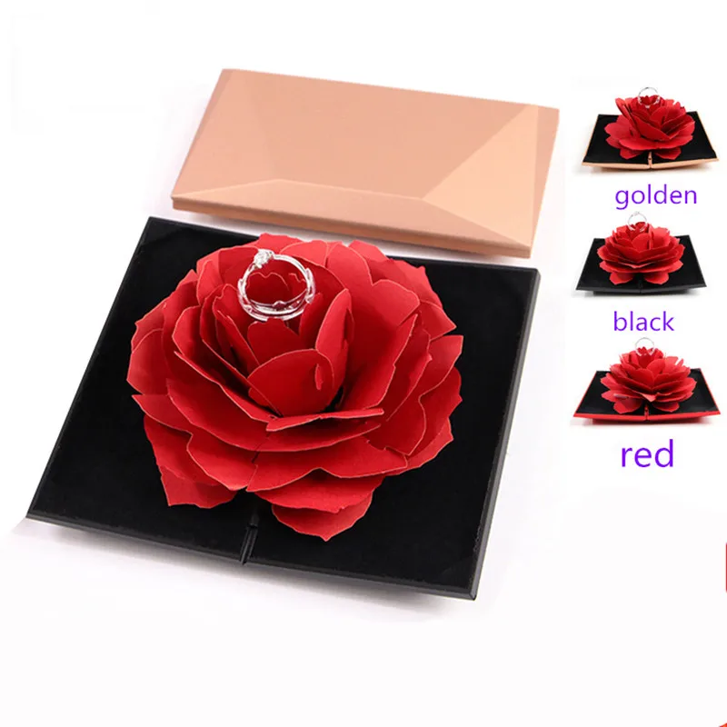 Fulltime/® Bo/îte /à bague 3D Pop Up Rose Rose Coffret /à Bague Boite Cadeau Bijoux Pour Mariage Anniversaire