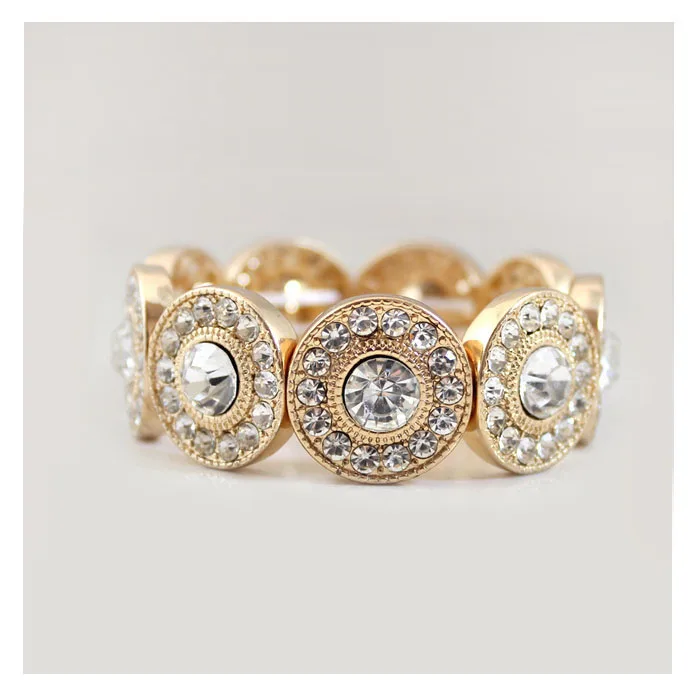 

Fashion Glittering Golden Charm Bracelet Inlay Blink Cubic Zirconia Extensible Elastic Bracelet