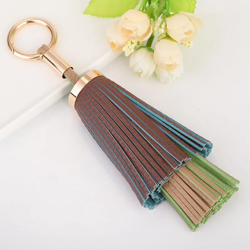 

Fashion Double Layer Leather Tassel Keychain Keyring Women Car Bag Handbag Charms Key Chains Holder Pendant Jewelry Accessories