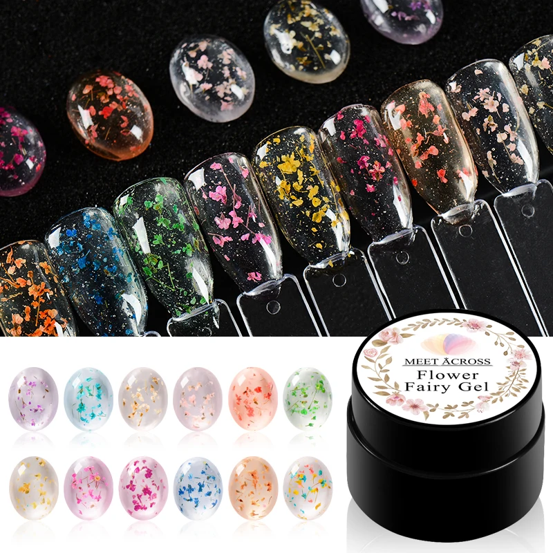 

MEET ACROSS 5ml 3D DIY 12 Colors Dried Flowers Nail Gel Polish Nail Art Natural Fairies Uv Gel Varnish Decoration Gel Glue