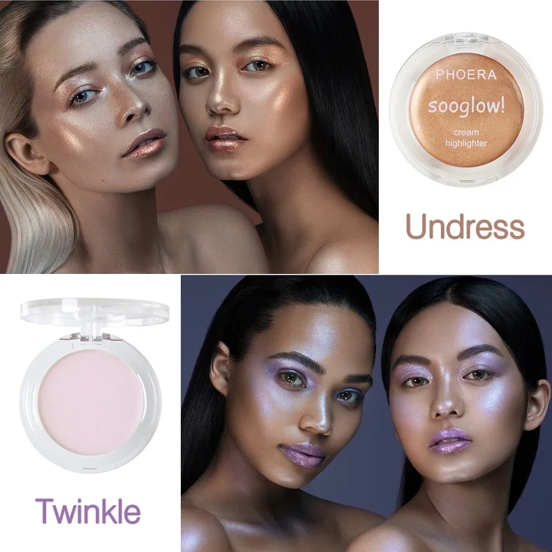 

PHOERA Illumination Highlighter Face Powder Cream Shimmer Contouring Makeup Highlight 8 Colors Brighten Face Glow Bronze TSLM2