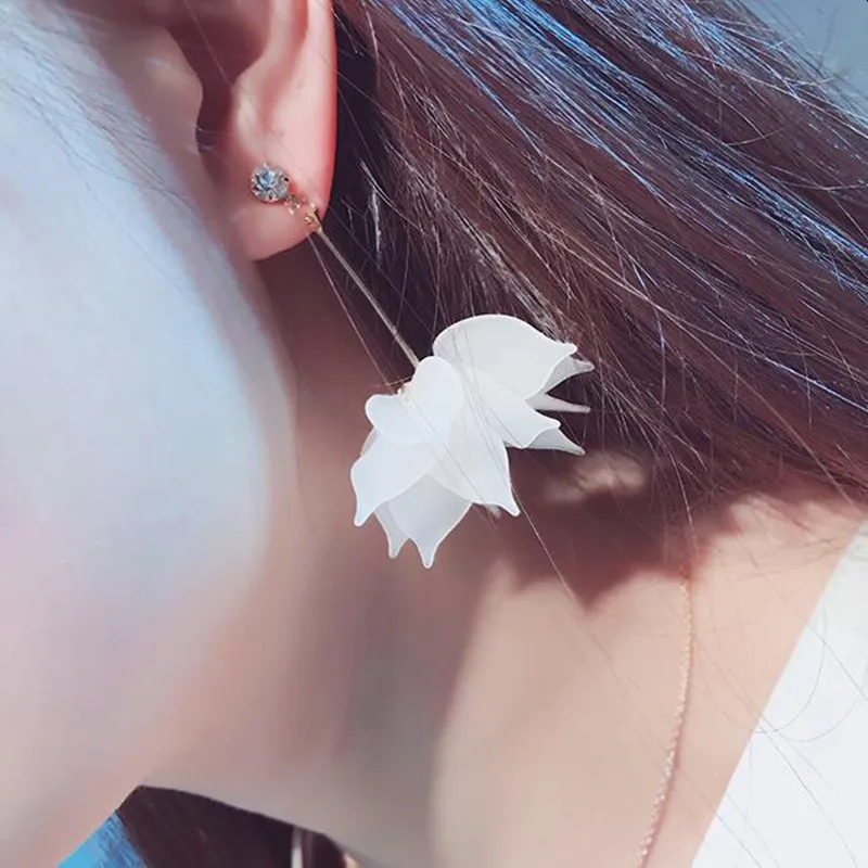 

Hot Elegant Women Crystal Rhinestone Flower Colorful Drop Long Earrings Jewelry Lotus Petal Earrings Women Party Birthday Gifts