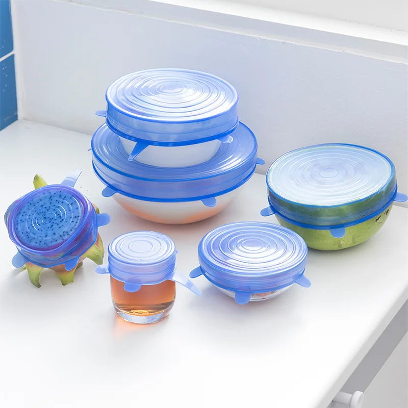 ORZ 6 Pcs Kitchen Tools Bowl Cover Pan Lid Premium Stretch Silicone Bowl Lid Food Wrap Fresh-Keeping Cover Sealing Cap