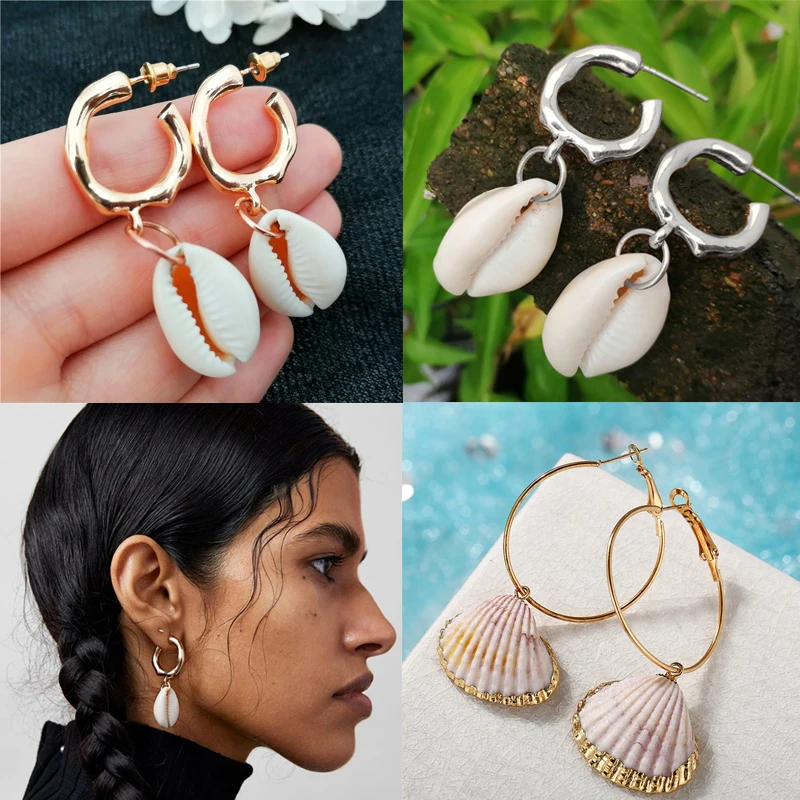 

2019 New ZA Natural Shell Pearl Big Gold Hoop Earrings For Women Fashion Circel Hoop Earrings With Charm Female Jewelry Brincos