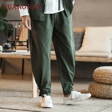 KUANGNAN, китайский стиль, хлопковые брюки для мужчин, для бега, Японская уличная одежда, для бега, Мужские штаны, хип-хоп брюки, мужские штаны, весна