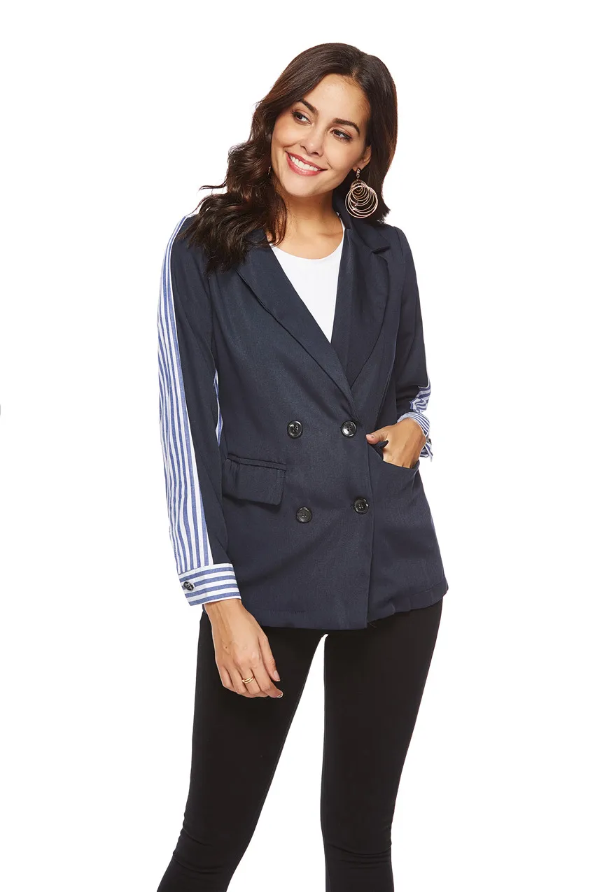 Осень, Женский блейзер, куртка в полоску, лоскутное, двубортное пальто с длинными рукавами, верхняя одежда, chaqueta mujer C80691