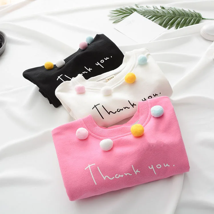 Children Sweatshirt Autumn Girls Shirt Long Sleeve T-shirt For Girls Fashion Colorful Pompoms Kids Clothes Brands Baby Girl Tops (6)