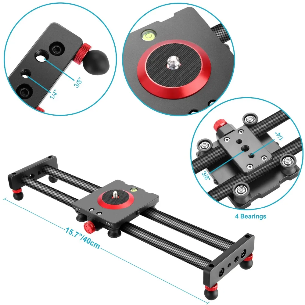 Neewer ползунок камеры из углеродного волокна Долли рельсы, 16 дюймов/40 см с 4 подшипниками для смартфонов Nikon Canon sony камера