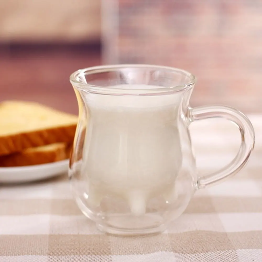 Милая кружка для молока, двойной слой, Термостойкое стекло, корова, чашки, прозрачная чашка для молока, для детей, молоко, напиток, вода, сок, кофе, кружки, контейнер