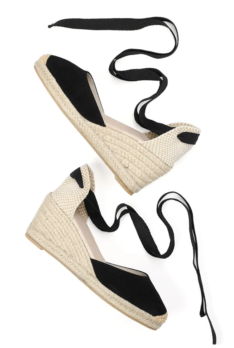 Bohemian Women Sandals Espadrilles Ankle Strap Straw Platform Wedges For Female Shoes Cow Suede Lady High Heels Sandal Big Size  (14)