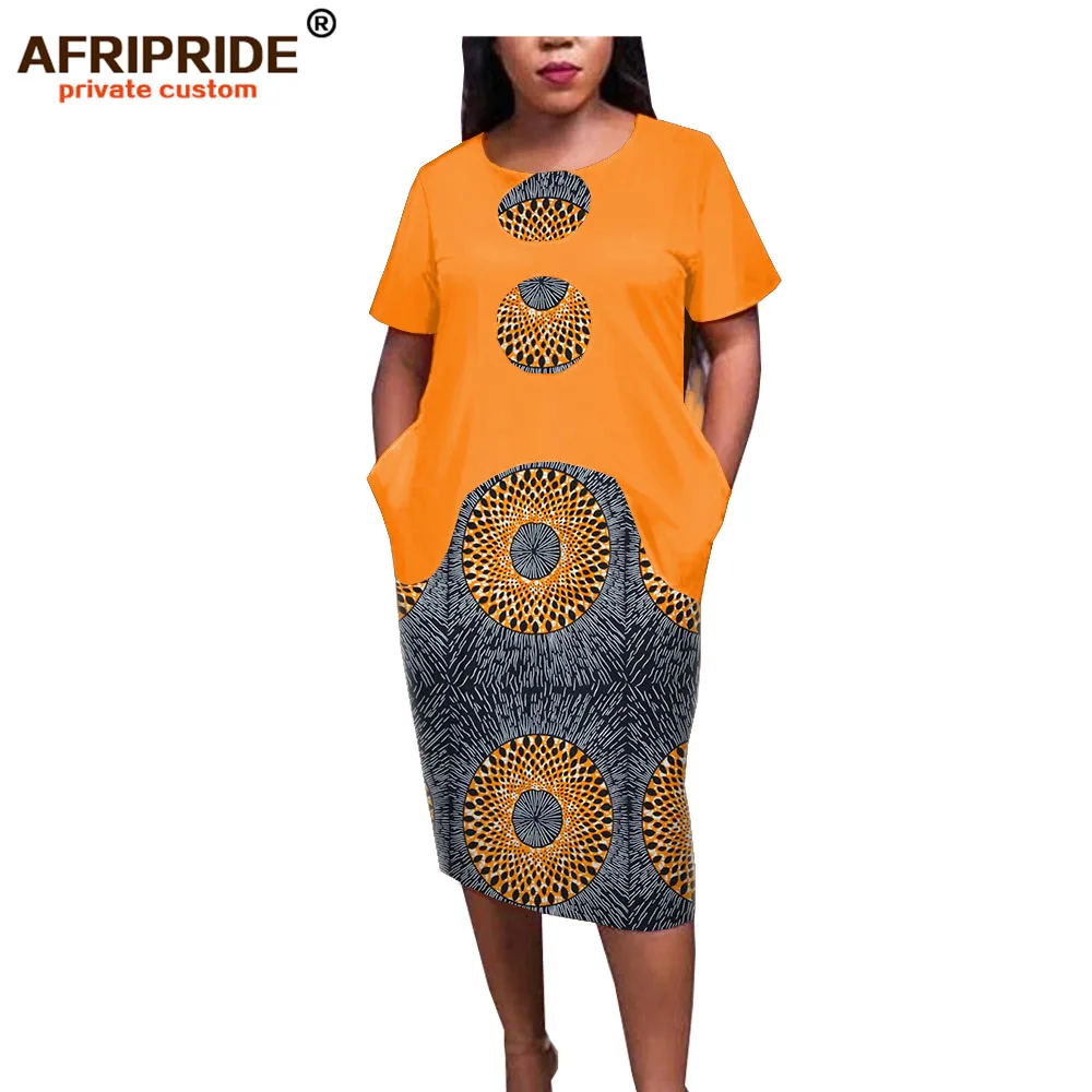 

2019 spring&summer africa midi dress for women AFRIPRIDE tailor made short sleeve mid-calf lenth women wax cotton dress A1825094