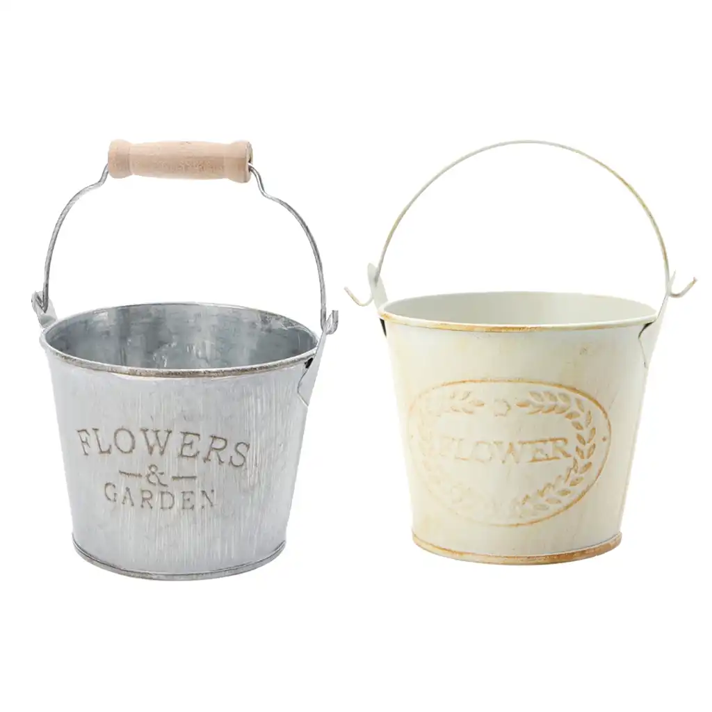 2pieces Vintage Metal Flower Plants Bucket Shabby Galvanised Iron Succulent Vase Pot For Home Tabletop Balcony Garden Decor Flower Pots Planters Aliexpress