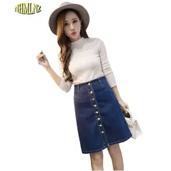 2019 Новая летняя модная мини-Женская юбка с высокой талией сексуальная женская джинсовая юбка A-Line Solid Button Mini Skirt OK307