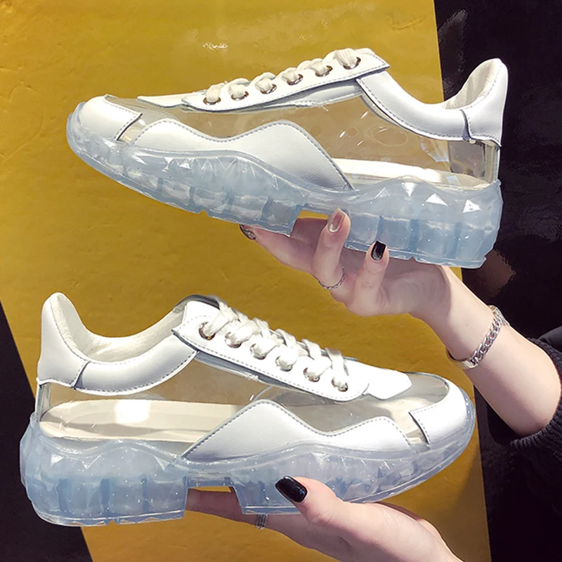 

Women Transparent Sneakers 2019 White Shoes Women Casual Vulcanize Footwear Clear Thick Sole Platform Sneakers NY-40