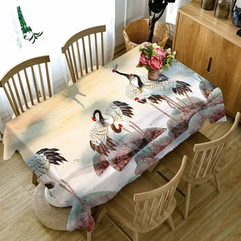 

3D Tablecloth Red-crowned Crane Pattern Washable Cloth Thicken Rectangular and Round Table Cloth for Wedding Customizable Size