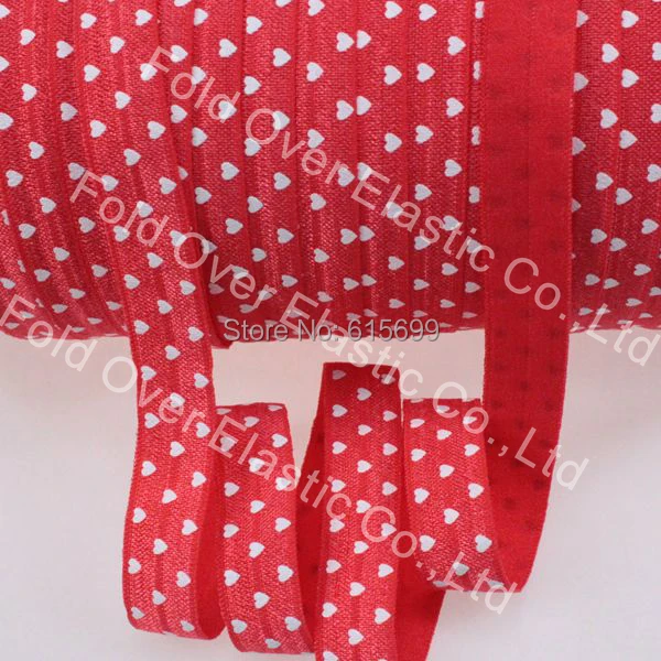

New print~! 100 yards/lot 5/8" FOE ribbon, #250 red, heart printed Fold over elastic, Free shipping