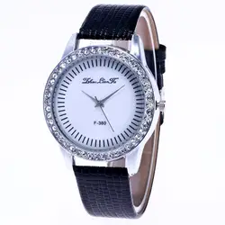 Кожаный ремешок корпус из сплава со стразами простые Для женщин Кварцевые наручные часы женская одежда часы montre femme 2018