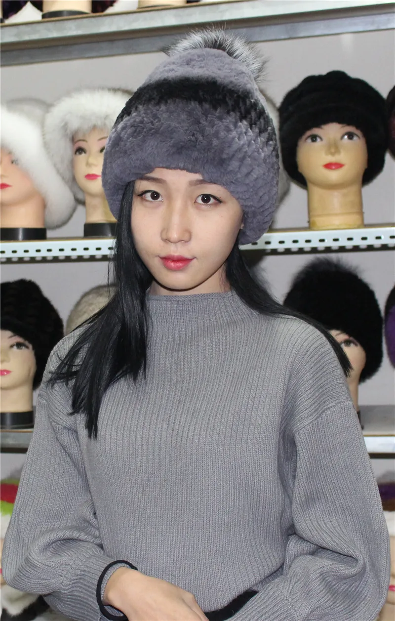 Linhaoshengyue мех кролика шапка шляпа с мячом зимние теплые женские Новинка
