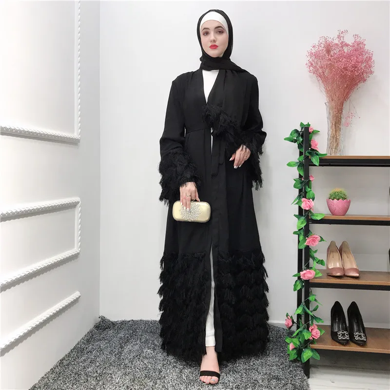 Кистями абайя кимоно халат Дубай, Турция мусульманский хиджаб платье Кафтан Абая для женщин джилбаб Кафтан Исламская одежда Рамадан Elbise