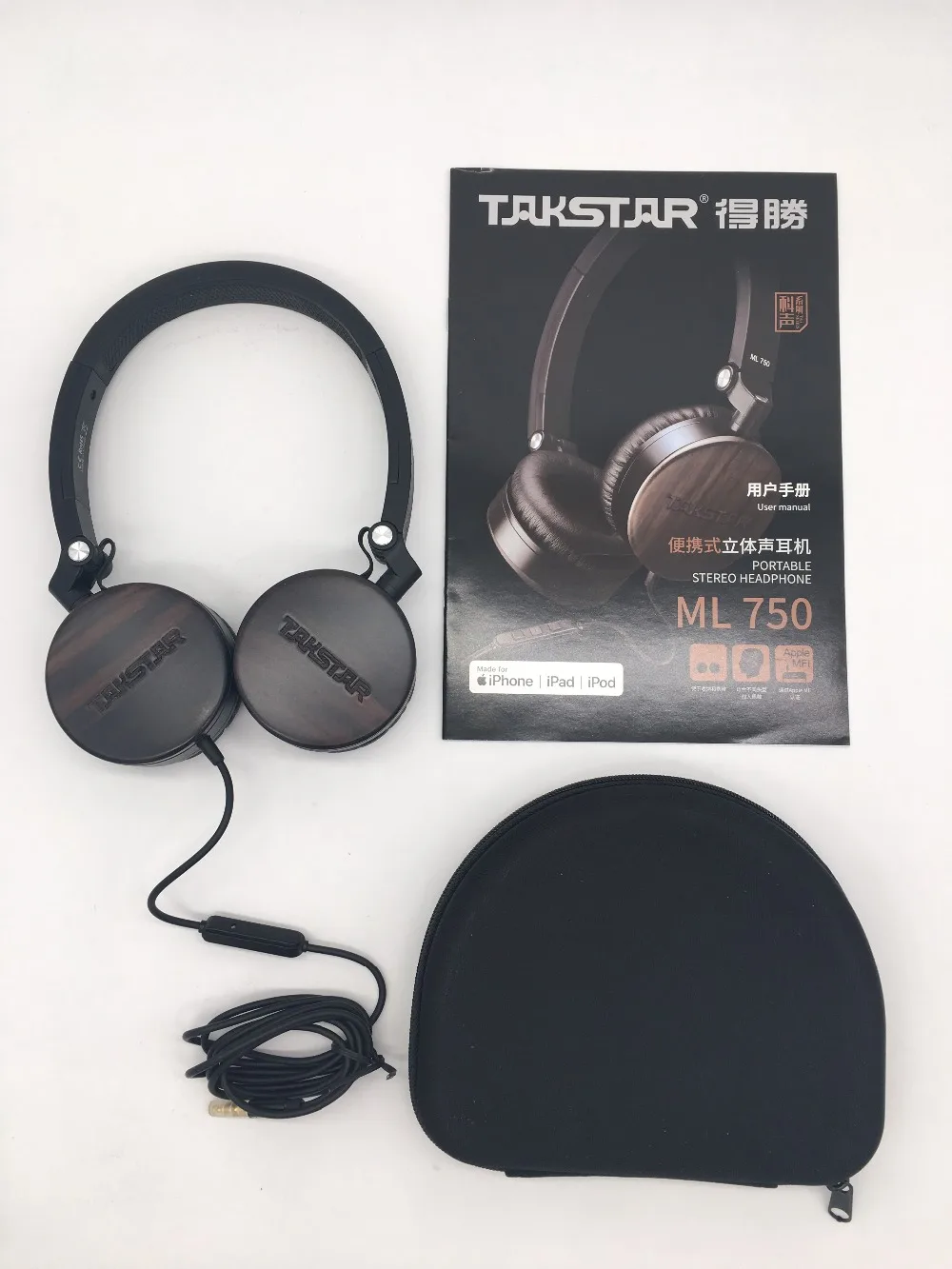 Takstar ML 750 MFi Сертифицированный сандаловое дерево портативный стерео наушники гарнитура с кнопкой управления и микрофоном, чехол для переноски