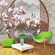 Custom 3d wallpaper Chinese classical flower window landscape background wall - silk waterproof material Custom 3d wallpaper Chinese classical flower window landscape background wall - silk waterproof material