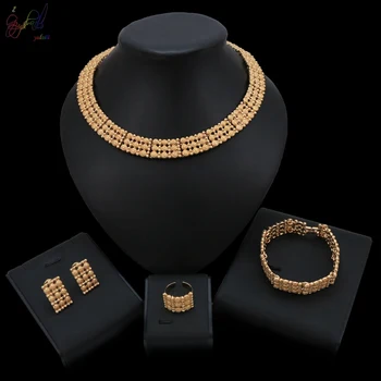 

Yulaili Fashion African Jewelry Sets Copper Alloy Necklace Stud Earrings Bracelet Ring Nigerian Wedding Jewellery Accessories