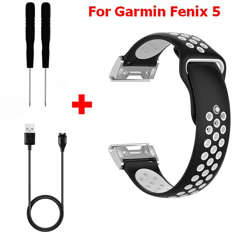 Color5 3 в 1 силиконовый ремешок для наручных часов Garmin Fenix 6 ремешок для наручных часов Garmin Fenix 5 USB зарядное устройство зарядный кабель - Цвет: Color5