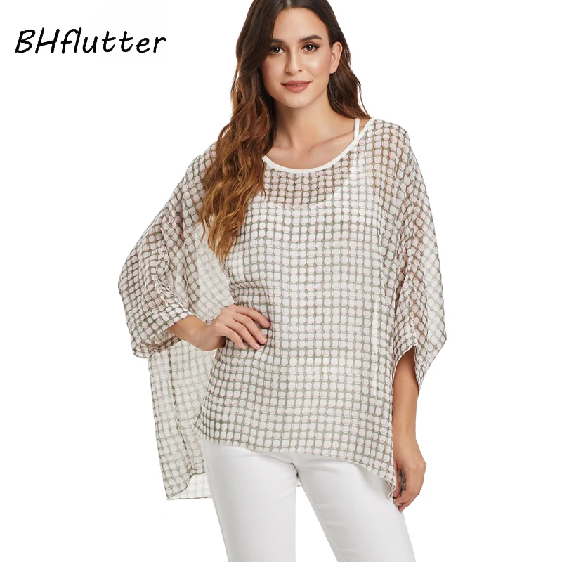 

BHflutter Blouses Woman 2019 New Fashion Polka Print Casual Chiffon Blouse Shirt Batwing Sleeve Kimono Summer Tops Plus Size