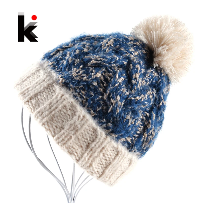 

2018 Womens Beanie Winter Knit Pompom Hat Beanie Cap Bonnet Gorros Chapeau Ladies Hand-Knitted Hats For Women Beanies
