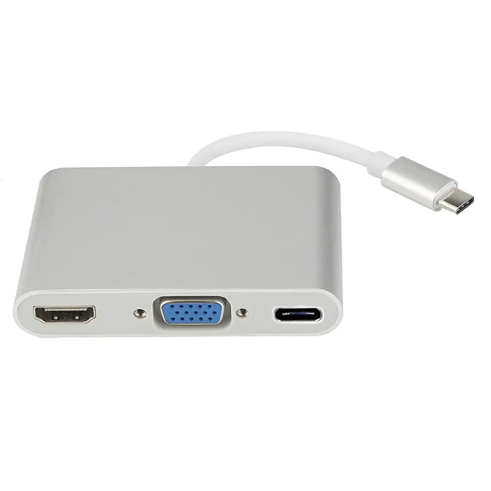 Концентратор USB type c для HDMI/VGA/type-c/3,5 мм аудио/USB 3,0 адаптер USB 3,1 USB-C кабель-конвертер для ноутбука Macbook Pro дропшиппинг - Цвет: Silver