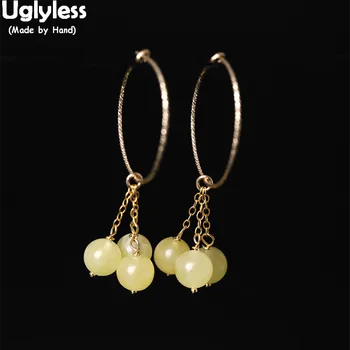 

Uglyless 14K Filled Gold 9K Gold Circle Ear Hoops for Women Summer Sexy Dress Earrings Nature Amber Balls Jewelry Tassel Brincos