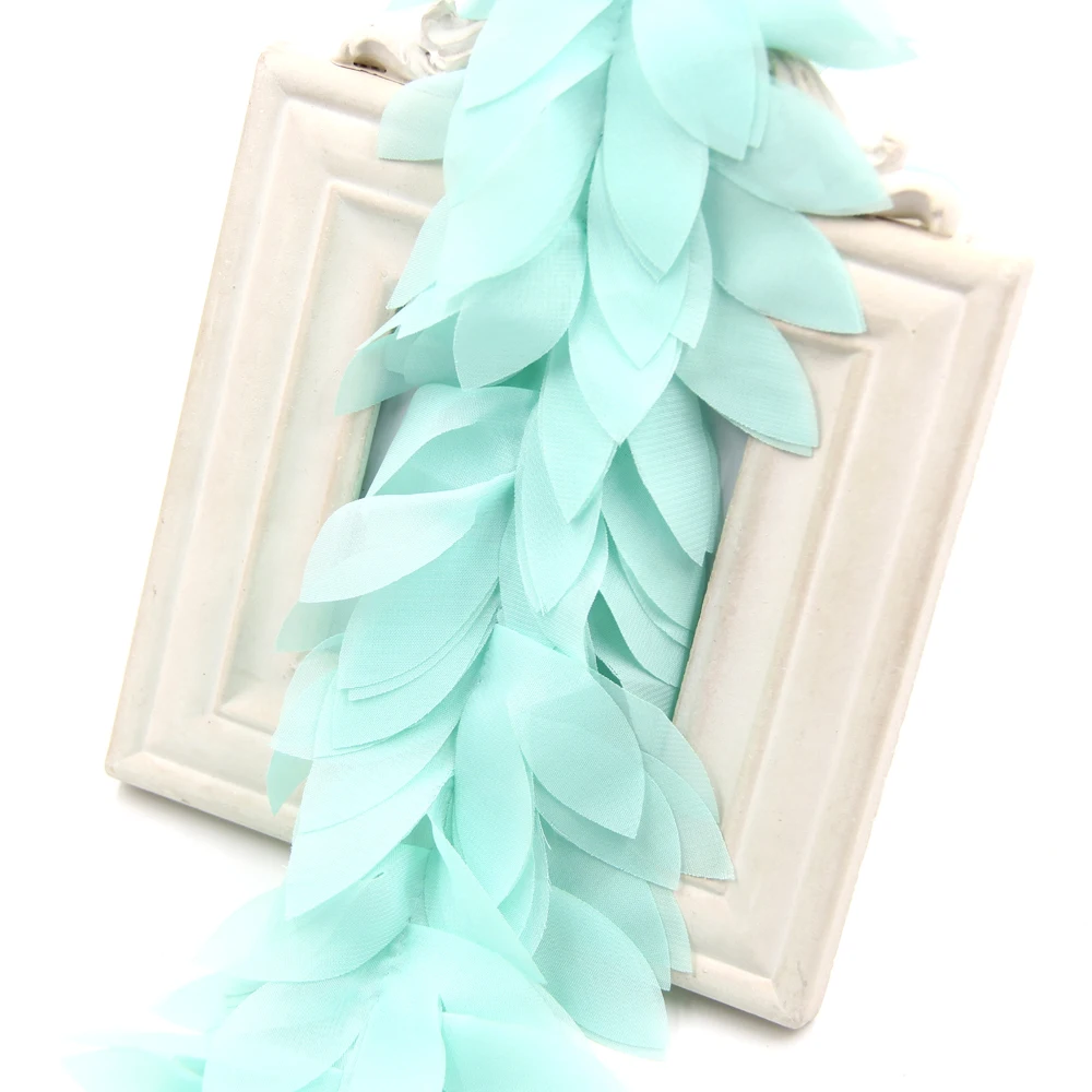 1 ярд прекрасные 3D листья кружева цветок шифон цветы отделка кружевной ткани ленты DIY Швейные аксессуары и дома Свадебная вечеринка украшения - Цвет: Tiffany blue