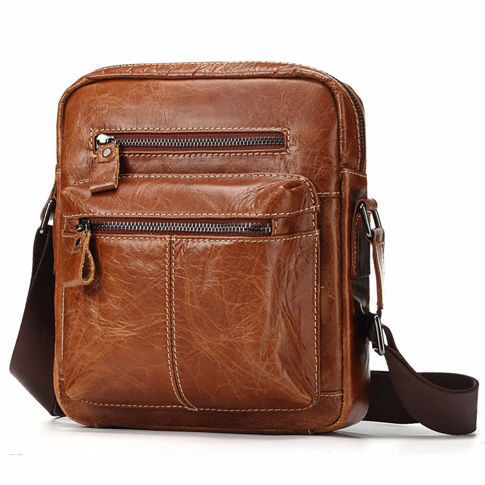 

New Men's Messenger Bags Brown Genuine Leather Male Crossbody Shoulder Bags Travel Strap Small Casual Flap Handbags