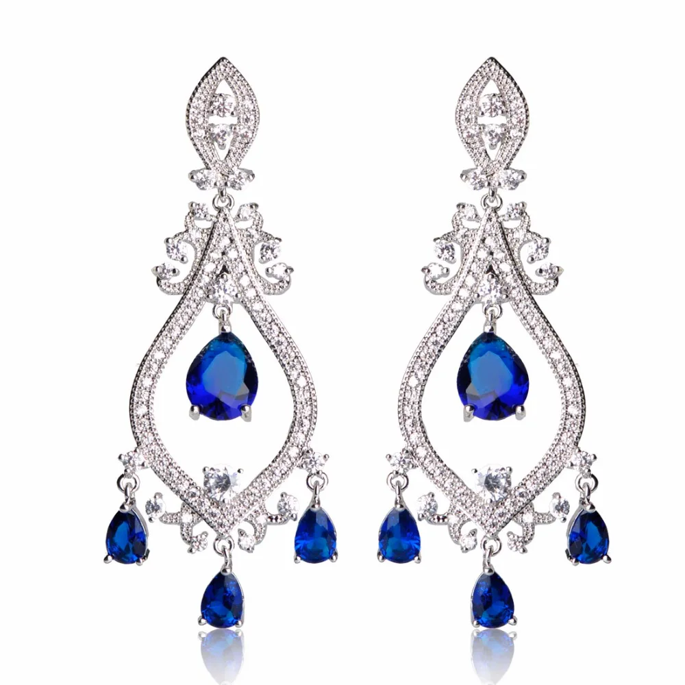 

Dazz Water Drop Rhinestone Drop Earrings For Women Girl silver Gold Color CZ Zircon Champagne Green Blue White Orecchini
