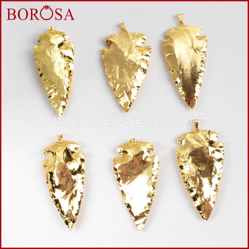 Распродажа BOROSA 5/10 шт. наконечник стрелы полный золотой цвет натуральные жаберы драгоценные камни подвески