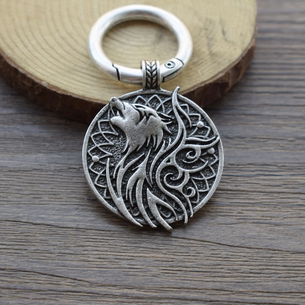 

SanLan viking Wolf Keyring, Wolf Key Chain, Silver Wolf Key Chain, Pagan Keyring